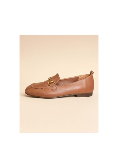 37brandshoes Metal Detaylı Taba Deri Loafer Bej Bej