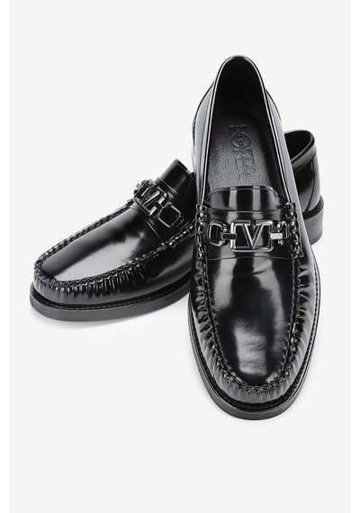 Lofer Erkek Açma Deri Metal Tokalı Klasik Loafer Siyah