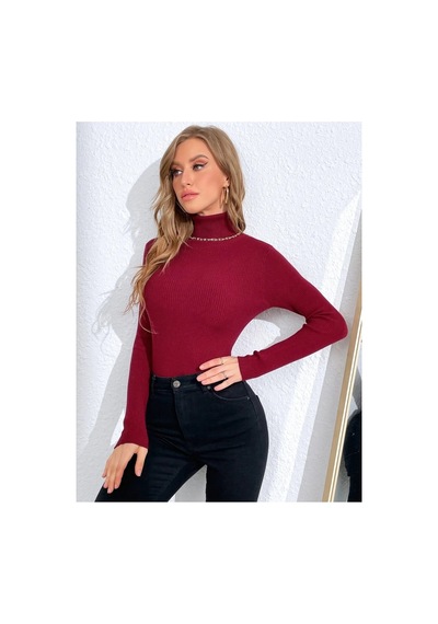 Hanclo Kadın Fitilli Balıkçı Yaka Slim Fit Triko Kazak Bordo