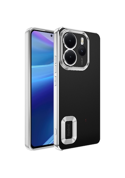 Xiaomi Redmi Note 14 4g Kılıf Kamera Korumalı Logo Gösteren Zore Omega Kapak Gümüş