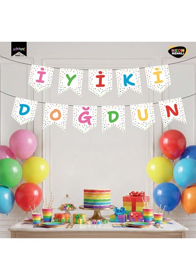 İyi Ki Doğdun Neon Beyaz Banner 250 Cm Tüm Yaşlar