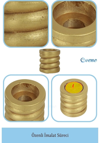 Mumluk Şamdan Tealight Ve İnce Mum Uyumlu Spiral Model - Altın