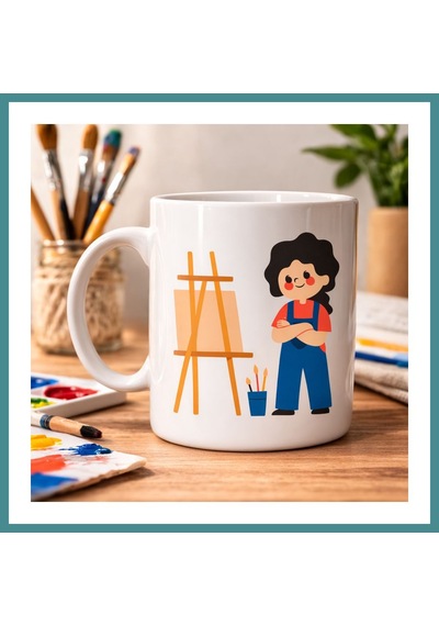 Trendexa Ressam Tasarımlı Porselen Kupa Model 163 Sanatçı Temalı Kahve Kupası Ressam Hediyesi Sanat Severlere Özel Beyaz Kupa Mac