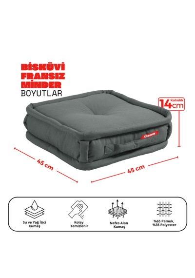 Xpermate Bisküvi Minder Petek Önü Fransız 45x45x14 Antrasit