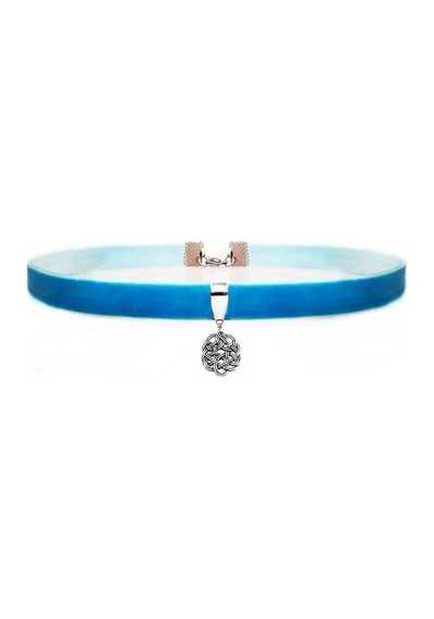 Mavi Renk Kadife Aşk Düğümü Choker Kolye Renkli