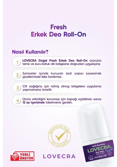 Doğal Erkek Deo Roll On 24 Saat Etkili Terleme Önleyici Ter Kokusuna Karşı Koruma Ferahlık 50 Ml