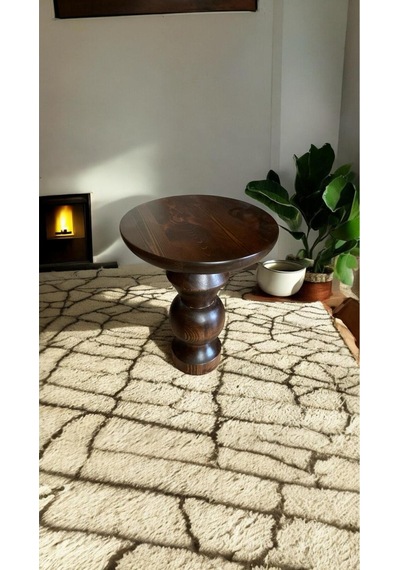 Simillo Wood Wooden Ahşap Tekli Mantar Yan Sehpa Modern Ceviz Renk Fiskos Ceviz