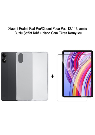Xiaomi Redmi Pad Pro/xiaomi Poco Pad Uyumlu Buzlu Şeffaf Kılıf + Nano Cam Ekran Koruyucu Arka Kapak