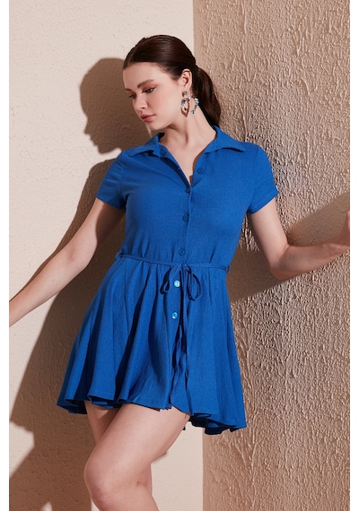 Lela Bağlama Detaylı Mini Gömlek Bayan Elbise 5869006 Saks Lela Bağlama Detaylı Mini Gömlek Bayan Elbise 5869006 Saks