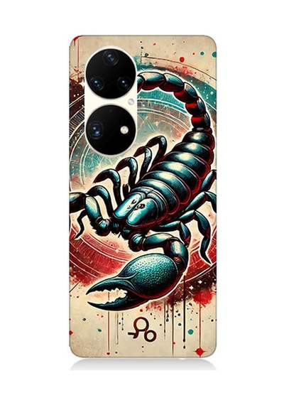 Huawei P50 Pro Uyumlu Zırhlı Akrep Burcu Sembol Desenli Silikon Kılıf Çok Renkli