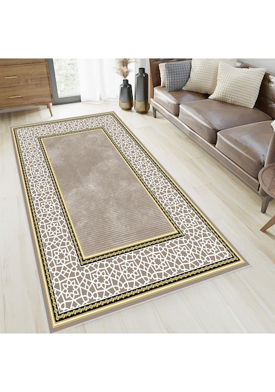 Rovigo Home Dijital Baskı Yıkanabilir Kaymaz Taban Salon Halısı Rvg0656 Kahverengi