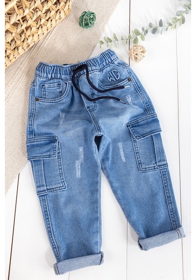 Babymod Kargo Cepli Denim Kumaş Beli Lastikli Erkek Çocuk Kot Pantolon 001