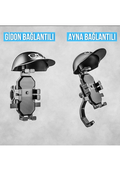 Gidon Ayna Bağlantılı Titreşim Önleyicili Yağmur Güneş Koruma Motosiklet Bisiklet Telefon Tutacağı