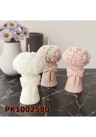 Pk1002580 - Silikon Kalıp Mum Kalıbı Fiyonklu Gül Buketi