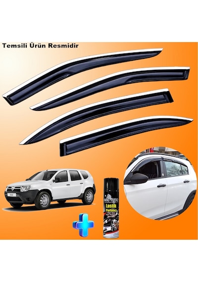 Dacia Duster Cam Rüzgarlığı Abs Nikelajlı Krom Mügen Cam Rüzgarlığı 2010 - 2017 Arası + Ebrayn 500 Ml Lastik Parlatıcı