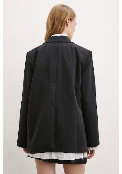 Never More Cep Kapaklı Kesik Detaylı Blazer Ceket Siyah Siyah
