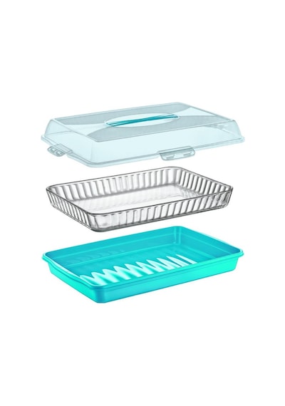Flosoft Dikdörtgen Kek Pasta Börek Saklama Kabı Kilitli Borcam Taşıma Kabı Büyük Boy 45 Cm Kahve