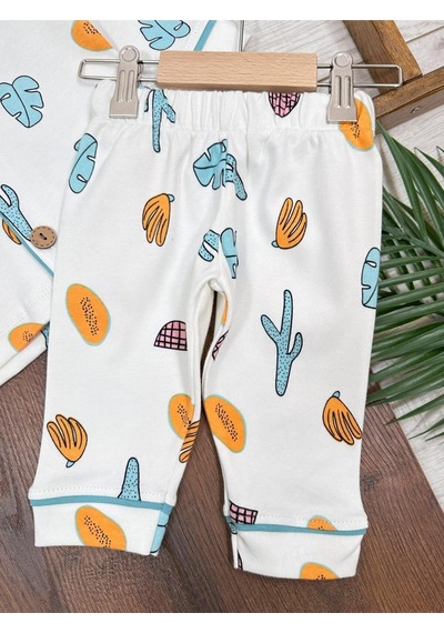 Kruvaze Yaka %100 Pamuk Önden Düğmeli Mevsimlik Ünisex Bebek Ve Çocuk Pijama Takımı 4bb2 Beyaz