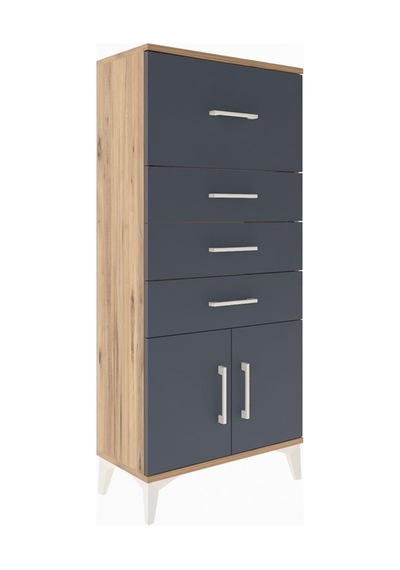 Arges Dolap 4 Çekmeceli 2 Kapaklı 60x30x134 Çam-antrasit Atlas Çam