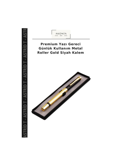 Premium Yazı Gereci Günlük Kullanım Metal Roller Gold Siyah Kalem Altın - Siyah