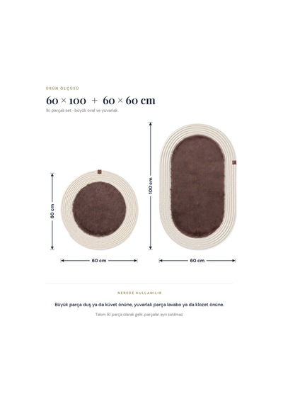 Banyo Paspası Takımı 60x100+60x60 Cm Düz Mouss Kahve & Krem