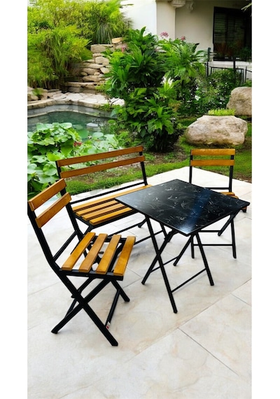 Modern Balkon Bahçe Mutfak Bistro Set Katlanır Masa-sandalye Sarı