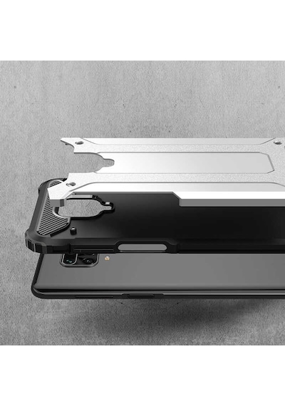 Noktaks - Redmi Note 9 Pro Uyumlu - Kılıf Çift Katman Zırh Tank Crash Military Kapak - Gold Gold
