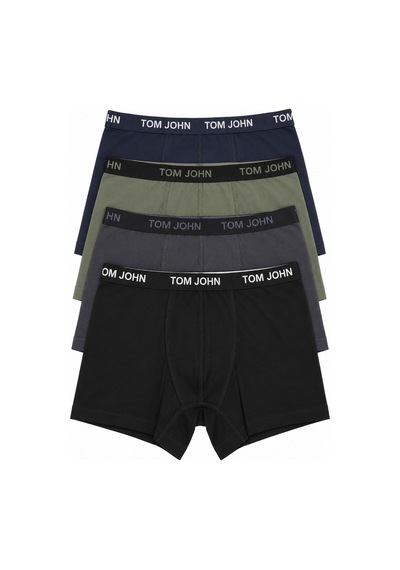 Tom John Erkek Boxer 4 Lü Paket Likralı Modal - Pamuk Mıx Çok Renkli