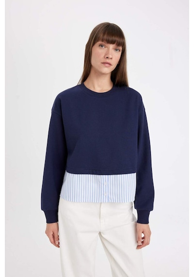 DeFacto Relax Fit Bisiklet Yaka Etek Ucu Detaylı Basic Düz Sweatshirt D5747AX24AUNV251