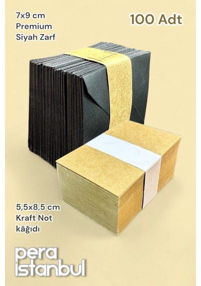 100 Adet Mini Zarf 70mmx90mm Siyah Zarf Hediye Doğum Günü Dilekleri Zarfı Kraft Not Kartlı