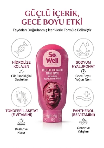 Soyulabilen Kolajen Şeffaf Gece Maskesi 100 Ml Nemlendirici & Aydınlatıcı Yüz Maskesi