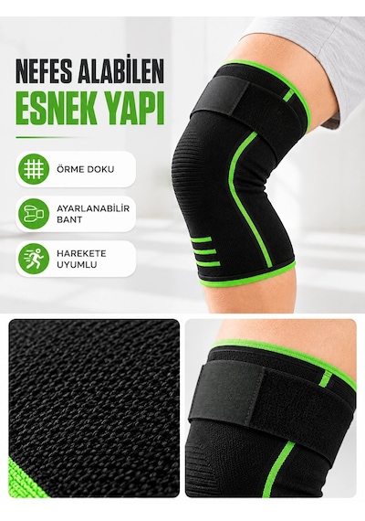 Trendexa Mey İthalat Sporcu Dizliği Siyah Yeşil Esnek Nefes Alabilen Destek Bantlı Dizlik