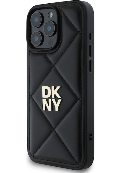 Apple Uyumlu iPhone 16 Pro Kılıf Dkny  Lisanslı Kapitone Tasarımlı Metal Logolu Deri Kapak Bej