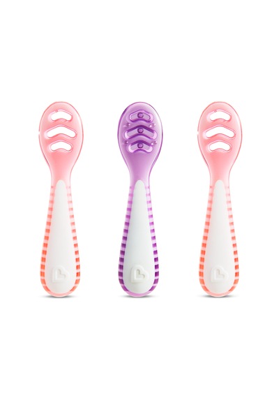 Munchkin Gentle Dip İlk Bebek Kaşığı 3'lü Set 4 Ay+ Aşamalı Beslenme Bpa İçermez Unisex Pembe-mor Mor - Pembe