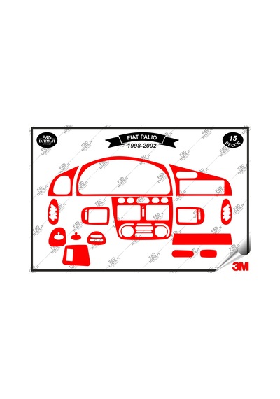 Fiat Palio 1998-2002 Torpido Konsol Trim Göğüs Maun Kaplama Set 15 Parça Kırmızı