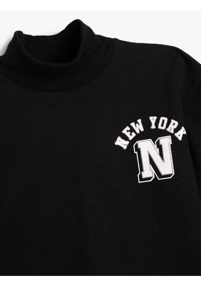 Koton Oversize Balıkçı Yaka Sweatshirt New York Baskılı Şardonlu Siyah 4wkg10459ak Siyah