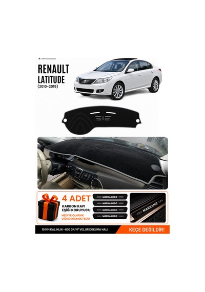 Renault Latıtude 2010-2015 Uyumlu Torpido Örtüsü, Torpido Kılıfı - Siyah-gri - Re034