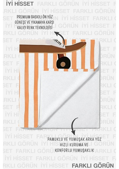 Aslan Figürlü Çizgili Çocuk Plaj Havlusu-turuncu Modern Hayvan Temalı Hızlı Kuruyan Mikrofiber Havlu Çok Renkli