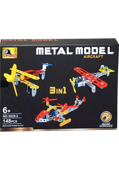 3 In 1 Metal Yapı İnşaat Seti - 148 Parça Eğitici Sök Tak Uçak Ve Helikopter Maket Oyuncak