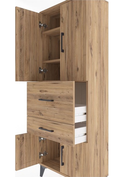 Arges Dolap 3 Raflı 2 Çekmeceli 4 Kapaklı 60x30x163 Çam-çam Atlas Çam