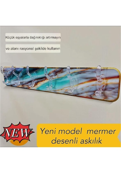 Mermer Desenli Yapışkanlı Askılık Çok Renkli