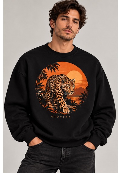 Gıovera Y Jaguar Premium Oversize Erkek Sweatshirt %100 Pamuk Siyah