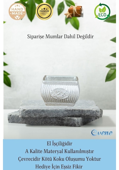 Mumluk Şamdan 3 Adet Tealight Uyumlu Üçlü Mini Çizgili Çiçekli Model - Gümüş