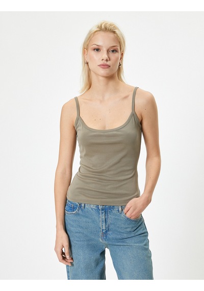 Koton Askılı Atlet Modal Kumaş Slim Fit Haki 4sak10618ek Haki