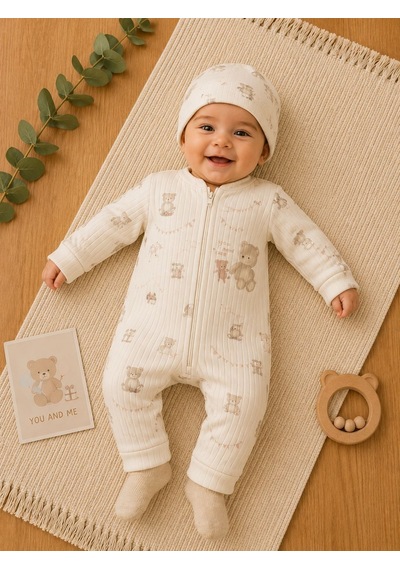 Bubbless You And Me Unisex Bbebek Fermuarlı Tulum 3-9 Aylık-ba2801237 - Ekru