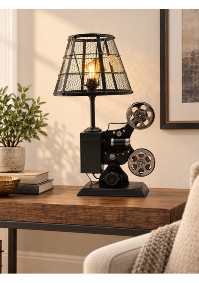 Müjde Concept Retro Projeksiyon Makinesi Tasarımına Sahip Dekoratif Abajur Siyah