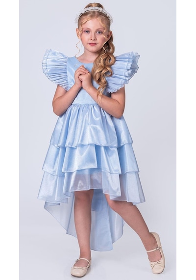 Mnk Baby & Kids Kız Çocuk Kuyruklu , Taçlı Vragia Abiye Elbise M00745 Mavi