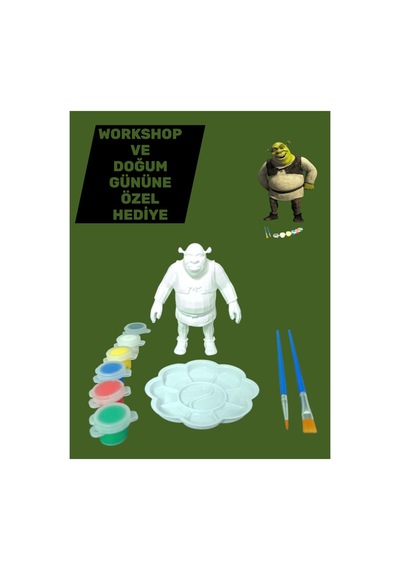 3d Shrek Figür Boyama Seti - Kendin Boya Hobi Ve Etkinlik Seti - Akrilik Boya + 2 Fırça