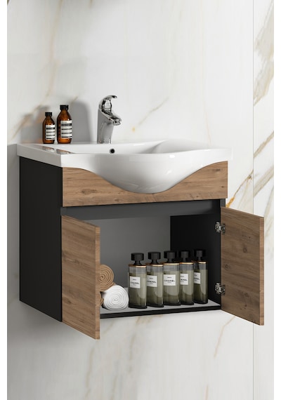Yıldız 65 Cm Antrasit Gri-atlantik Çam Mdf Asma Banyo Alt Dolap Antrasit - Atlantik Çam