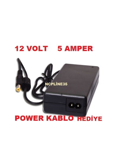 12 Volt 5 Amper Kamera Led Let Adaptörü Şarj Cihaz+Power Kablo